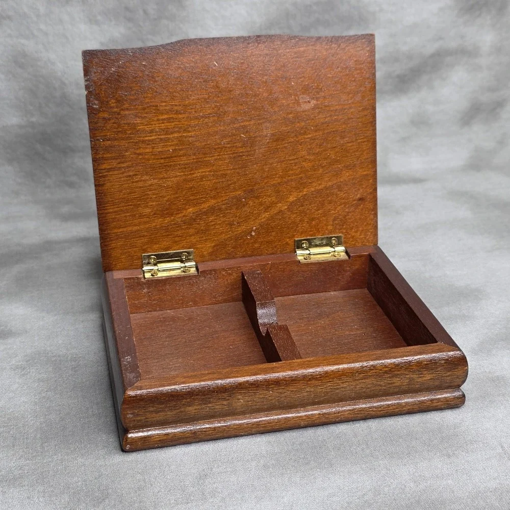 W.A Stratford Playing Card Wooden Box Vintage w/Raised Brass Classic Car